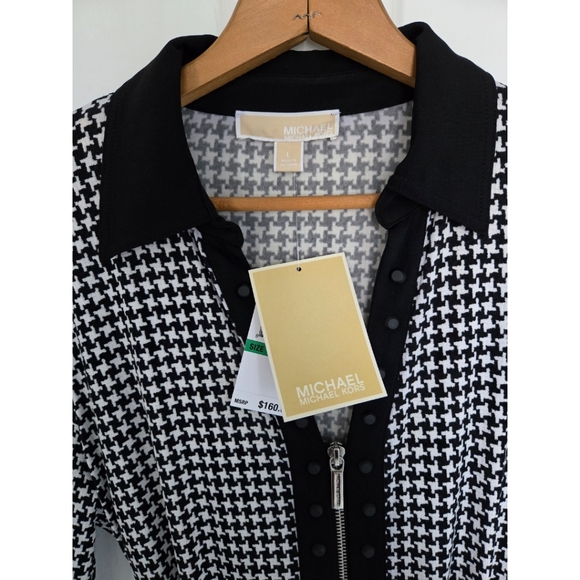 NWT Michael Kors Houndstooth Collar Belted Dress Office Corpcore Stretch Size‎ L - Picture 7 of 10